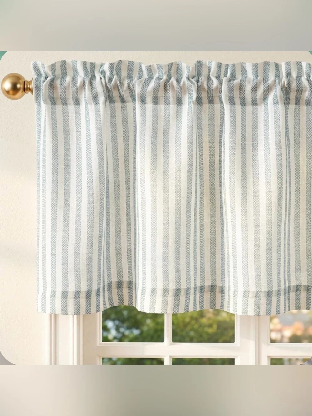 Linen Stripe Valance - Aqua Blue & White